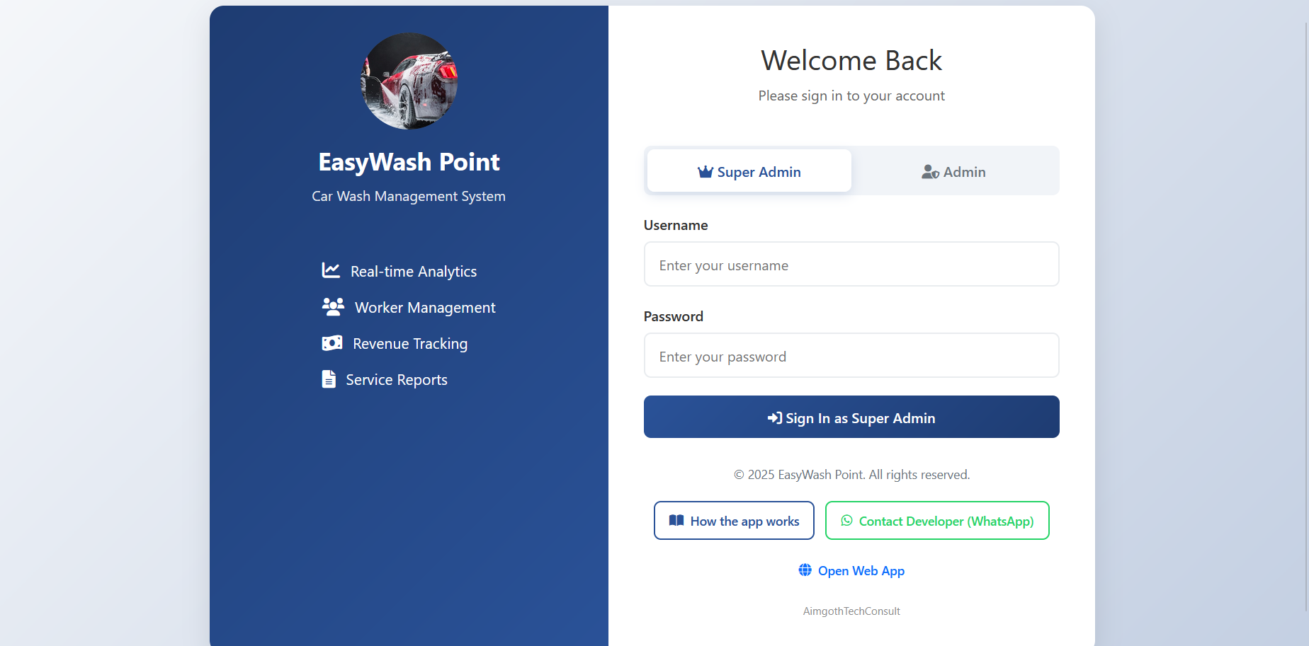 WashHub Interface